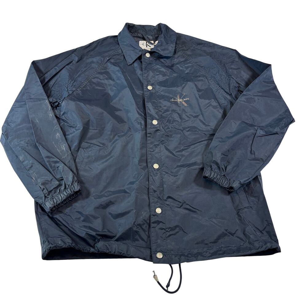 Vintage 90s Calvin Klein Black Windbreaker Jacket, Size Medium, Buttons Pockets
